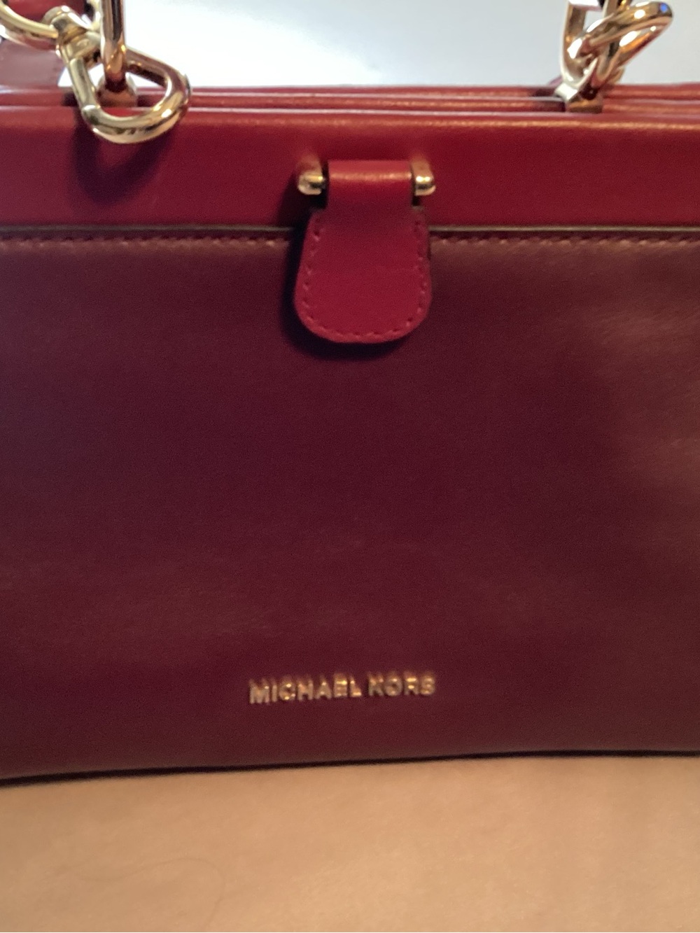 Michael Kors Wine Leather Shoulder Bag with Gold Accent